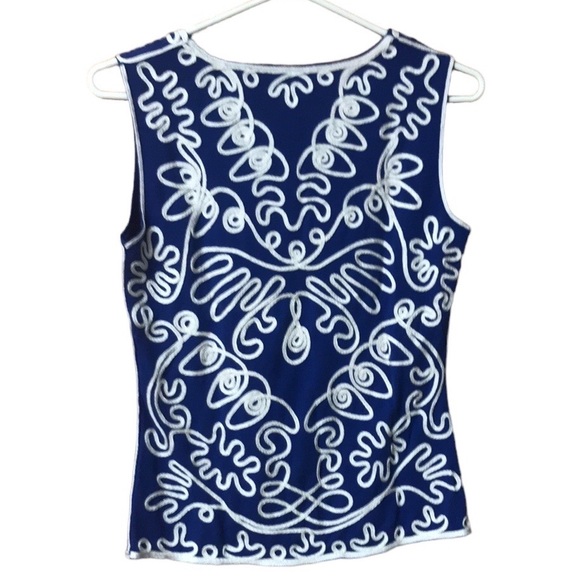 Royal blue ribbon embroidered vneck sleeveless top - Picture 2 of 4